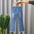 thumbnail image 7 of Jalioing Child Girls Denim Trouser Bootcut Flared Jeans Pants Solid Color Kids Girl's Slim Straight Pant (7-8 Years, Blue), 7 of 7