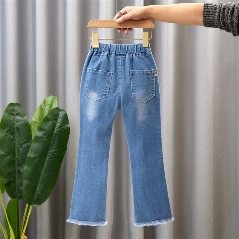 Girls Elastic Waist Fashion Jeans,Toddler Kids Baby Girls Fashion Cute  Sweet Boe Flared Pants Trousers Jeans Pants,3-4 Years 