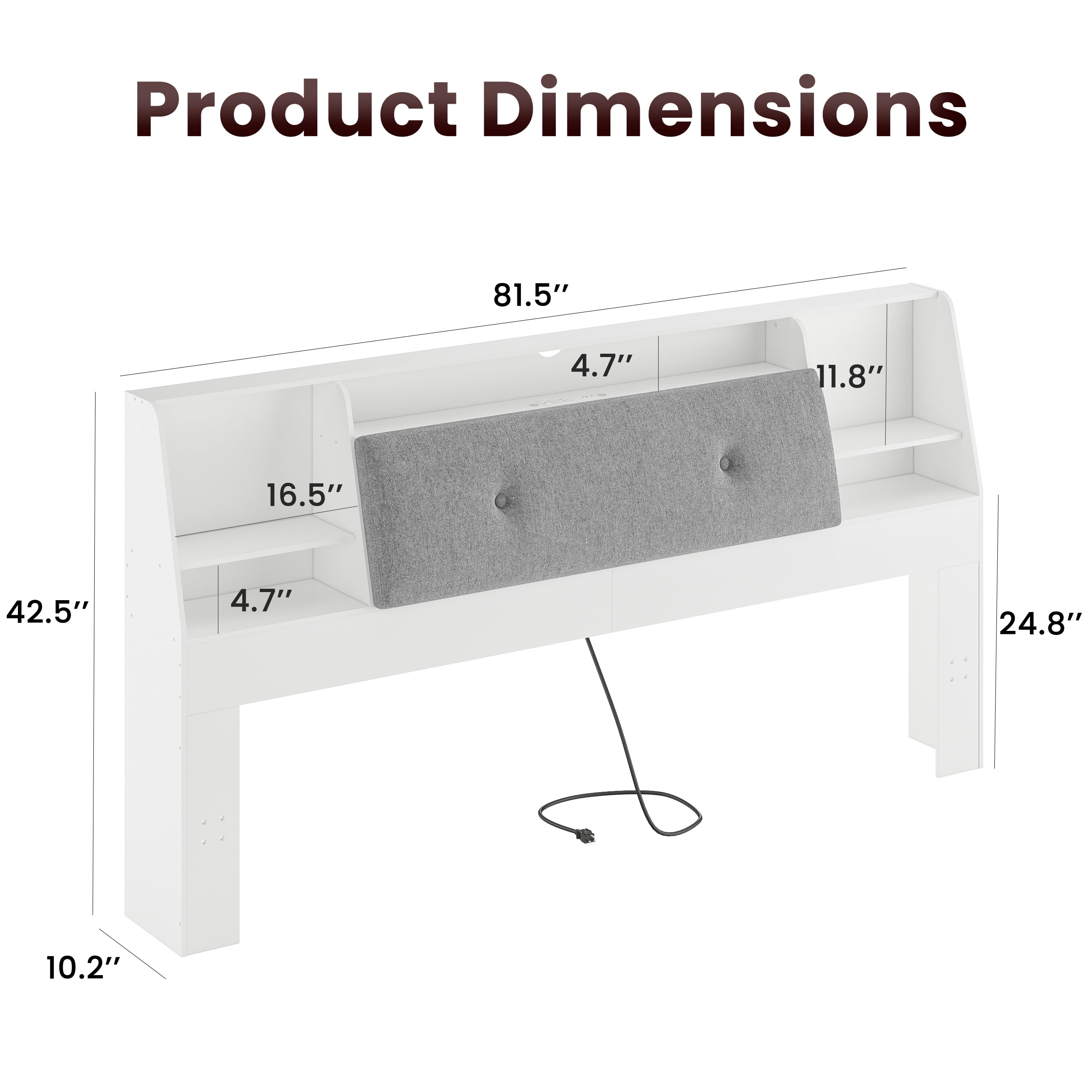 Someet 2 in 1 King Size Removable Upholstered Bookcase Headboard with 2 USB & 2 Type-C Port & Power Outlets & LED Light, White