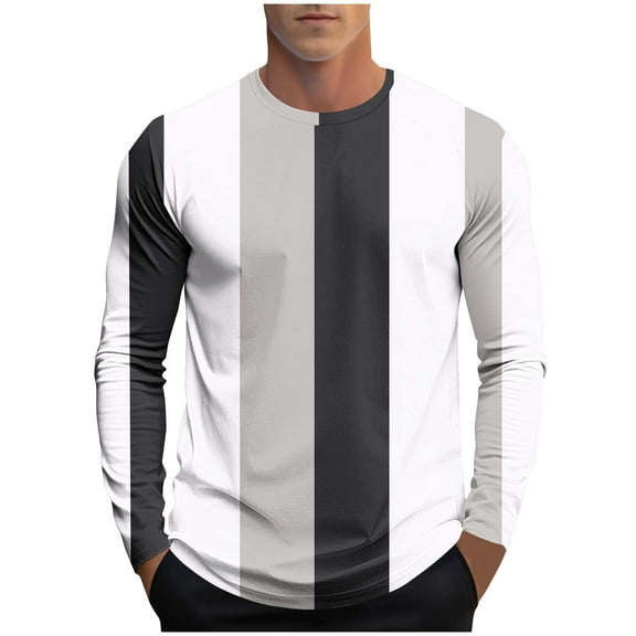 ShomPort T-Shirt for Mens Crewneck Long Sleeve Stripe Printed Color Block Slim Tees Blouses Trendy Outdoor Sports Tops