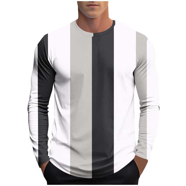Dagugfen Chemises pour Hommes Manches Longues Col Rond Protection Solaire Slim Confortables Tops Décontractés Rayés