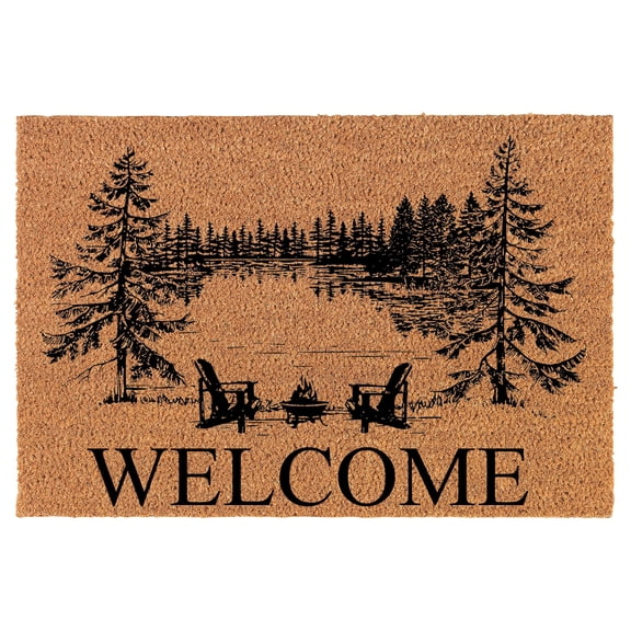 Welcome Doormat Coco Coir Door Mat Gift Welcome Adirondack Chairs by Lake Lakehouse Cabin (24" x 16")