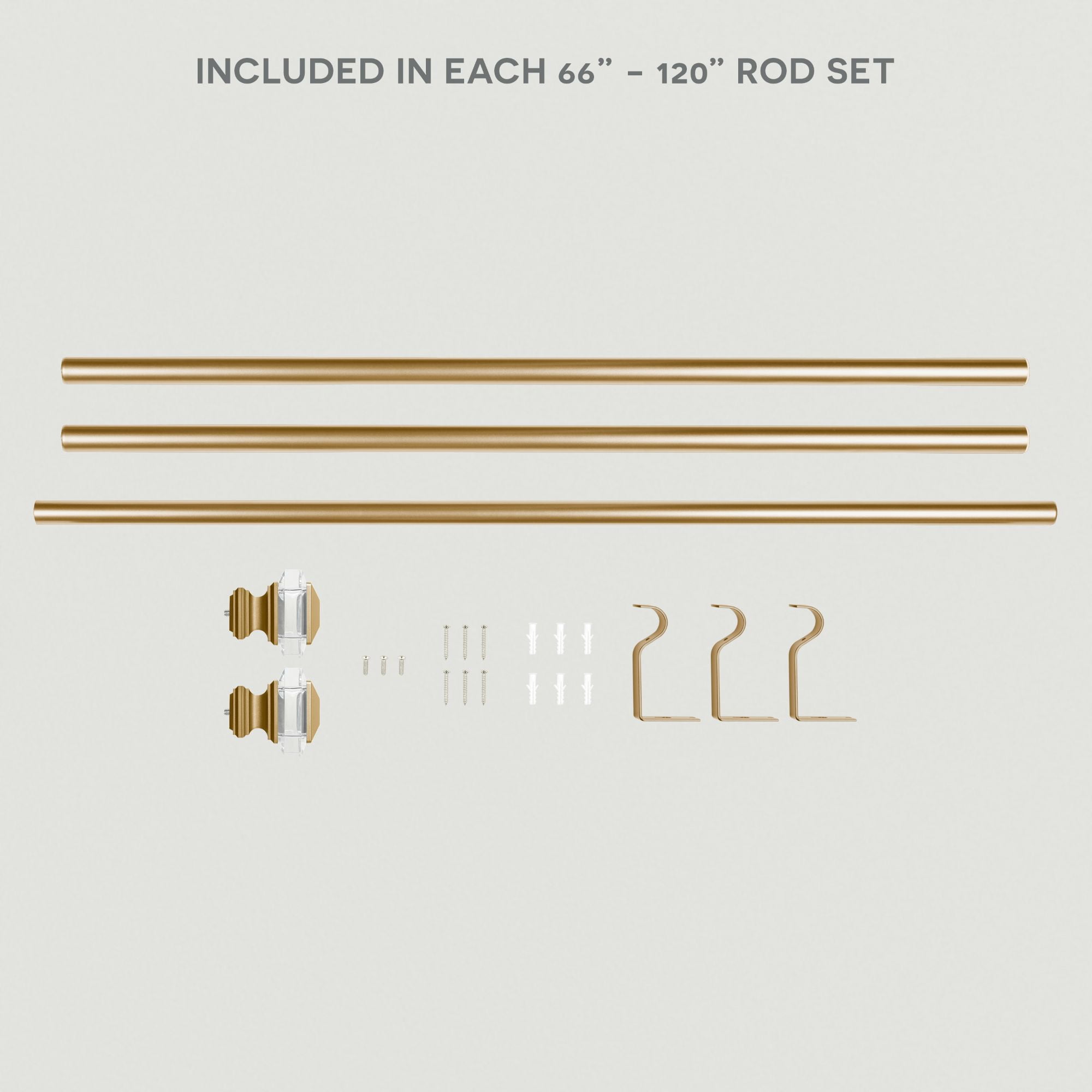 Exclusive Home Prism 1" Curtain Rod and Coordinating Finial Set, Gold, Adjustable 66"-120