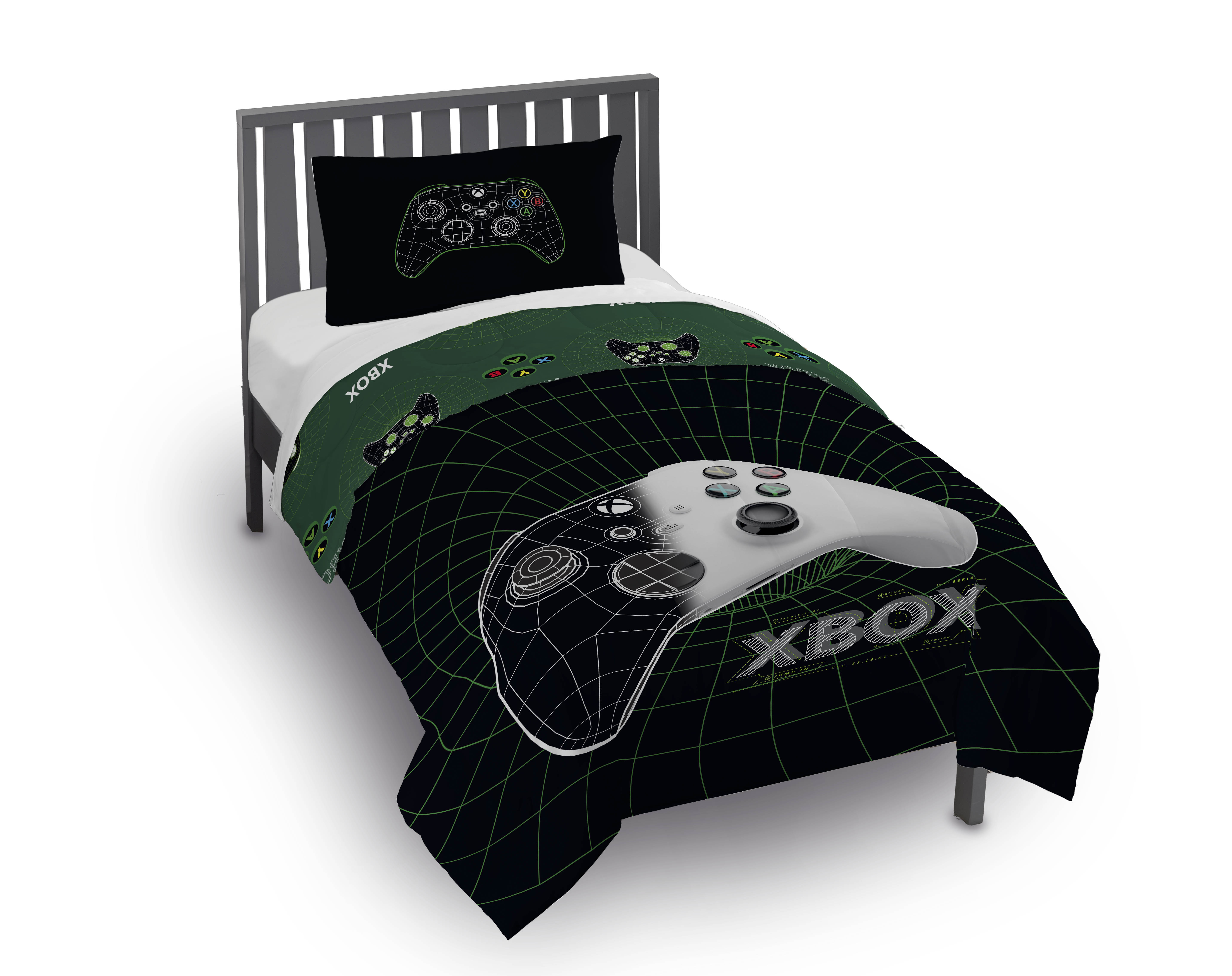 XBOX Kids 2-Piece Black Reversible Comforter and Pillowcase Bedding Set, Twin/Full