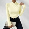 thumbnail image 5 of ZyeKqe Womens Long Sleeve Shirts High Neck Warp Front Going out Tops Ruched Cute Slim Fitted Tees Top Size S-XL, 5 of 9