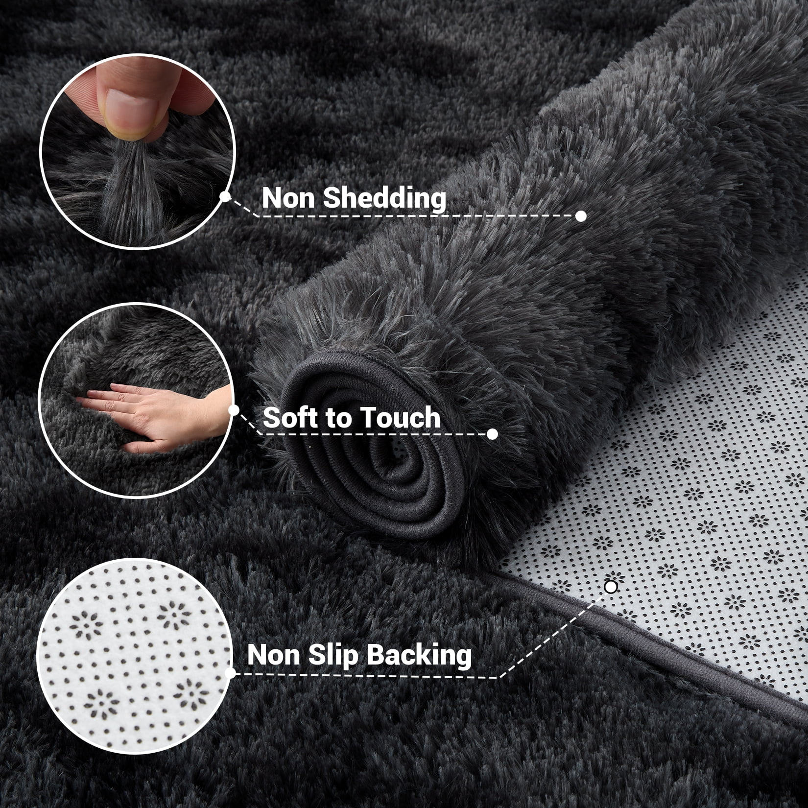 HOMERRY 9 x 12 Fluffy Area Rug for Bedroom, Fuzzy Shag Area Rug for Living Room Non-Skid Plush Large Rug Shaggy Decorative Accent Rug for Indoor Home Floor Carpet, Tie-dye Gray/Black