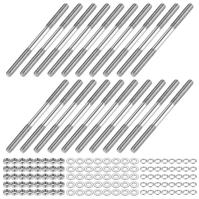 Uxcell 20-Set Tige Filetée à Double Extrémité Vis Boulon, M4x60mm Acier Inoxydable Tige Poussoir à Double Extrémité avec Écrou et Rondelle Plate