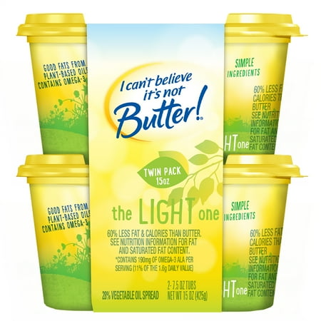 I Can't Believe It's Not Butter Light Spread, 7.5 oz Tub Twin Pack (Refrigerated)
