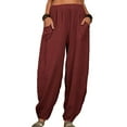 thumbnail image 1 of Frontwalk Women Pants Trousers With Pockets Linen Wide Leg  Travel Plus Size Pant Bottoms Wine Red S, 1 of 4