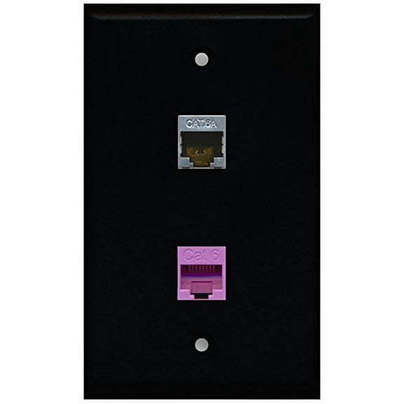 RiteAV - Black 1 Port Cat6 Ethernet Purple 1 Port Cat6a Wall Plate