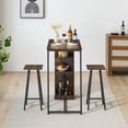 thumbnail image 4 of Bingirl Compact & Chic: Rustic Brown 3-Piece Bar Table & Chairs Set with Storage Shelves - Space-Saving Dining Solution for Kitchen, Breakfast Nook, Living Room & Party Room, 4 of 5