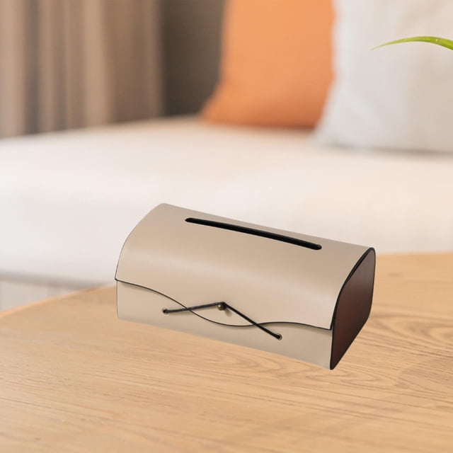 Dispensador de pañuelos de papel con tapa de cuero sintético, creativo, multiusos Caqui