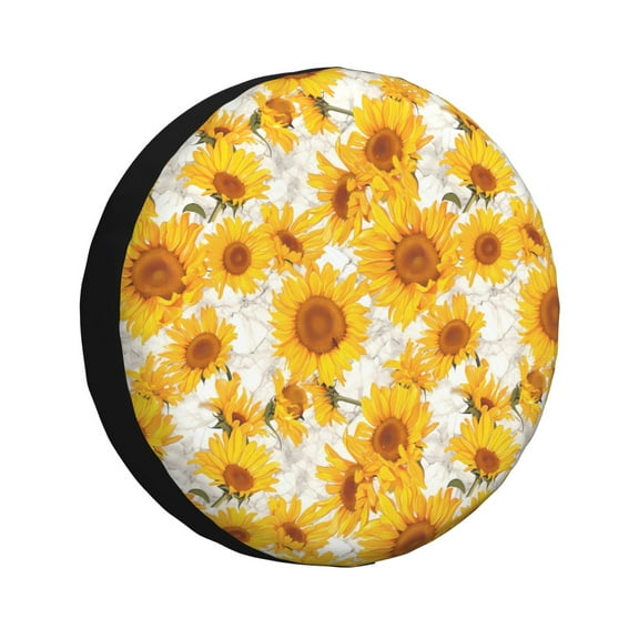 Rateoe White Marble Pattern Sunflower Pattern Tire Cover Wheel Protectors Weatherproof Wheel Covers Universal Fit for Trailer Rv SUV Truck Camper Travel Trailers Accessories-