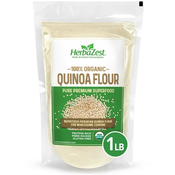 HerbaZest Quinoa Flour | 1 lb | USDA Certified Organic | Vegan & Gluten Free | Wheat Flour Alternative for Baking, Breakfast & Savory Dishes | Superfoods