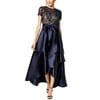 R&M Richards Women's Short Sleeve Sequin-Embellished High-Low Gown Missy & Petite 6P, Navy