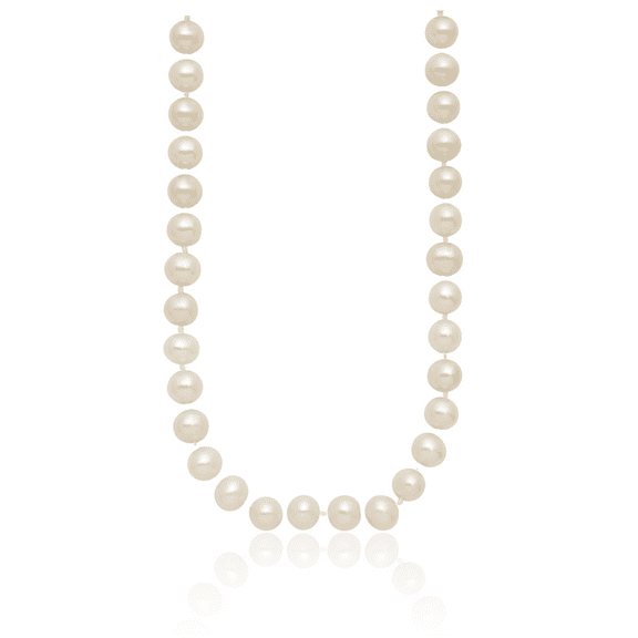 925 Sterling Silver 7mm White Near Round Freshwater Cultured Pearl Necklace Chain