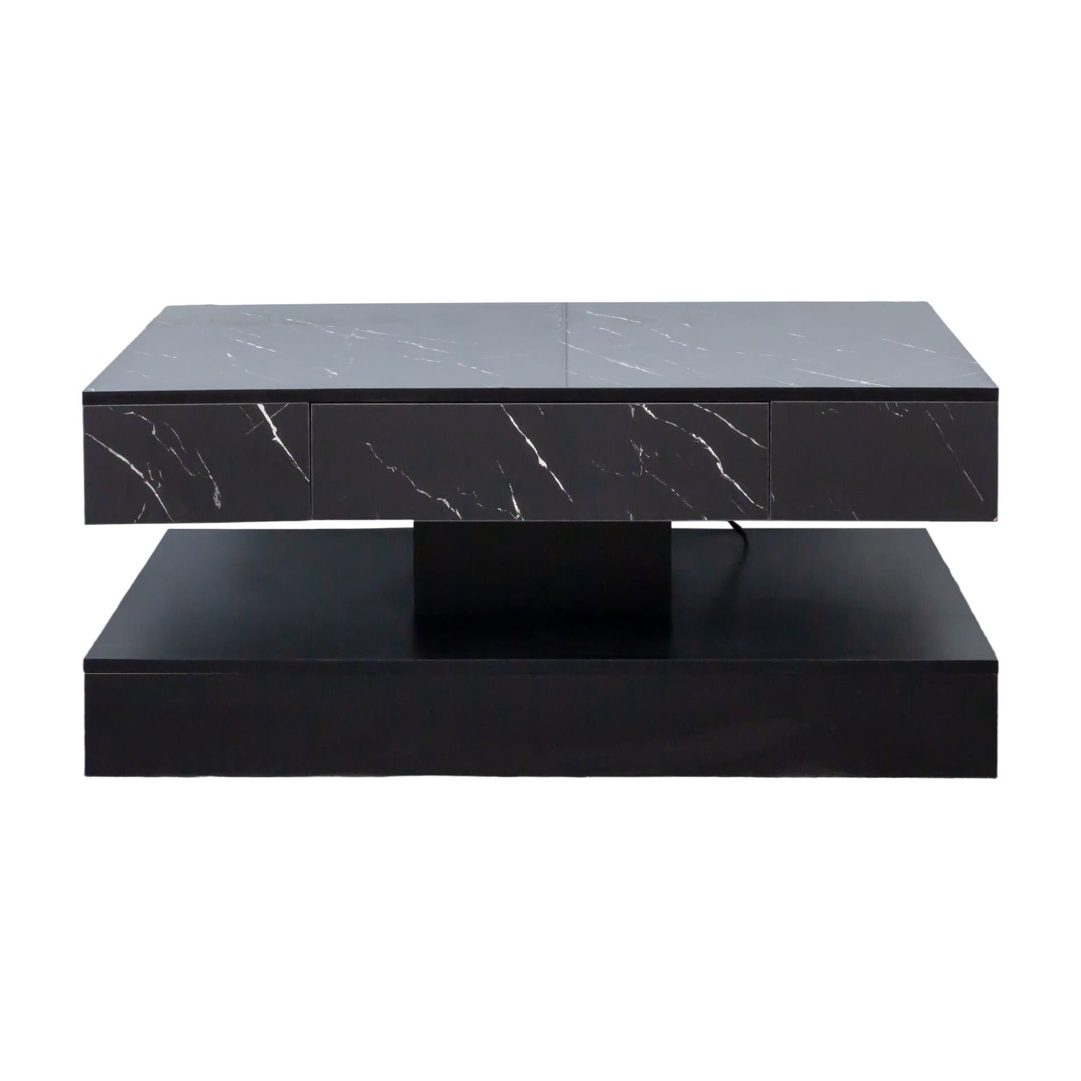 Noble House Nadia 39.4" LED Coffee Table, RGB Remote Lighting, Drawer Storage, Wooden Living Room Furniture, Black