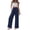 Dark Blue, variant on BUWTTER Womens Pants Palazzo Drawstring Elastic Waist Wide Leg with Pockets Casual Boho Trousers Dress Slacks for Women Black L