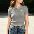 thumbnail image 7 of jobturf Girls Peter Pan Collar Short Sleeve Knit Top Bow Embroidery Cropped Sweater Tee School Uniform Tshirts Size 2-15 Years, 7 of 7