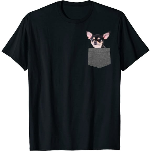 Women Chihuahua in Pocket Chihuahua Lovers Gifts T-Shirt Falske Lommer T-Shirt Black Tee