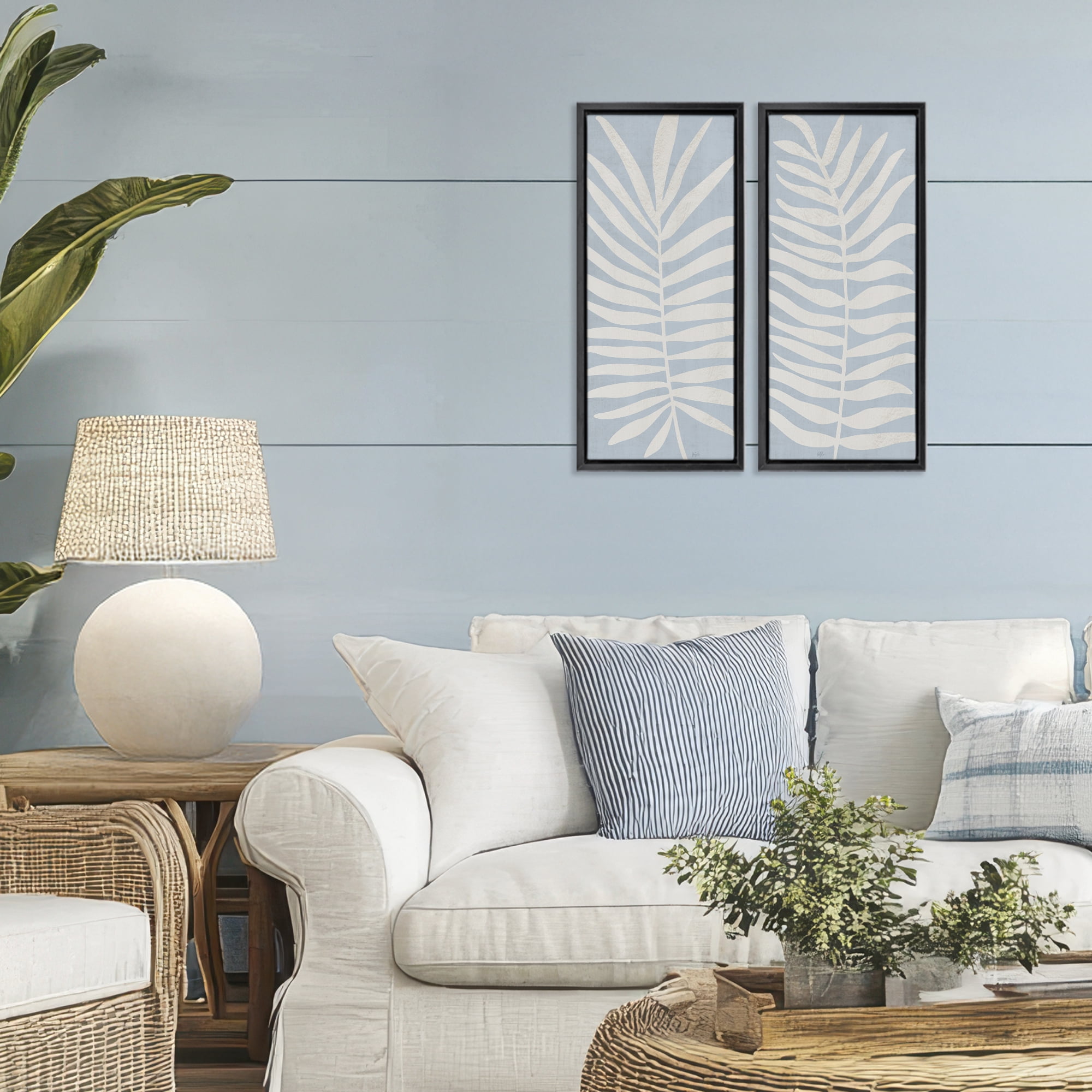Stupell Industries Soft Palm Leaf Pair 2 Piece Black Framed Floater Canvas Set, design by Natalie Carpentieri