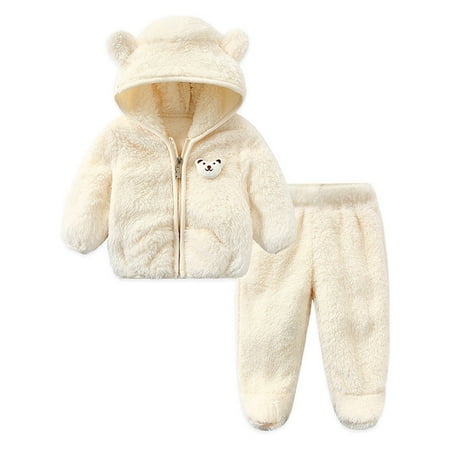 

ZHUASHUM Baby Boy Girl Jacket Winter Clothes Hooded Coat Tops With Bear Ears Pants Sweater 2PCS Outfits Set
