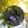 thumbnail image 2 of 3D Metal Hanging Wind Spinners - Spiral Wave Pattern Design with Vibrant Purple Flowers & Orange Stamens - Perfect for Yard and Garden Decor, 2 of 6