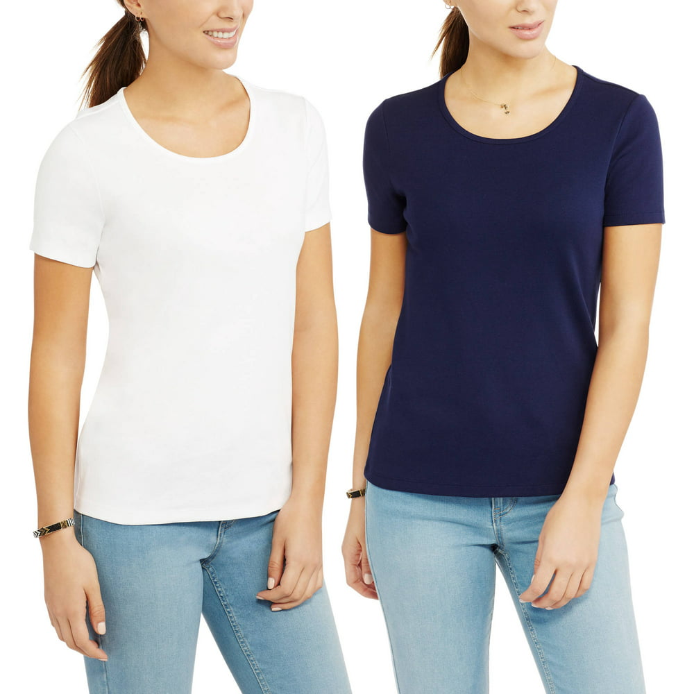 White Stag - Women's Essential Short Sleeve Scoopneck T-Shirt, 2 Pack ...