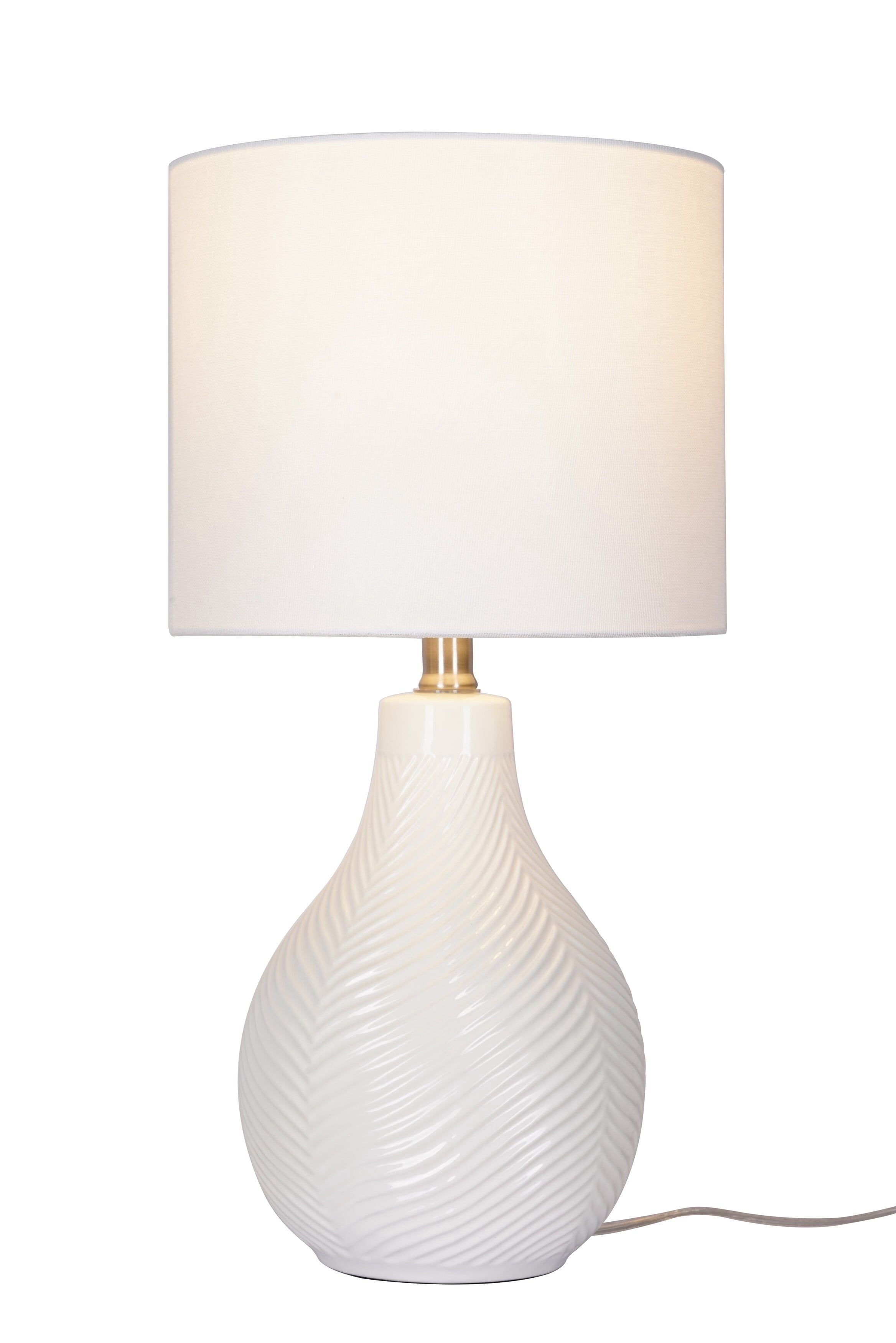 Catalina Lighting Sandrift 18.75'' Table Lamp with White Fabric Drum Shade Transitional Table Light Fixture for Living Room, Bedroom, or Office, White