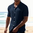 thumbnail image 2 of Mens T-shirts Mens Summer Summer Casual Lapel Solid Color Short Sleeved Button Linen Shirt Clothing Loose Fit Men Short Sleeve Yoga Shirt T Men Long Tees Sleeve Extra Long Navy XL, 2 of 9