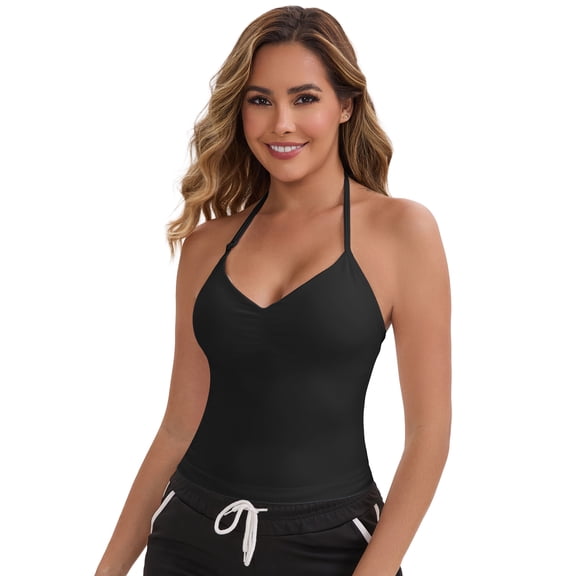 DARING DIVA Women's Halter Neck Padded Adjustable Spaghetti Straps Tank Top S Black