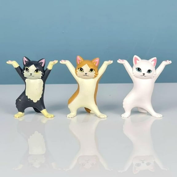 Dancing cat Miniature Figurines | Decorative Showpiece for Home, Bedroom, Living Room, Office, Table, Car Dashboard | Festive Decor (Multicolor) 1 Set (3 Pieces)