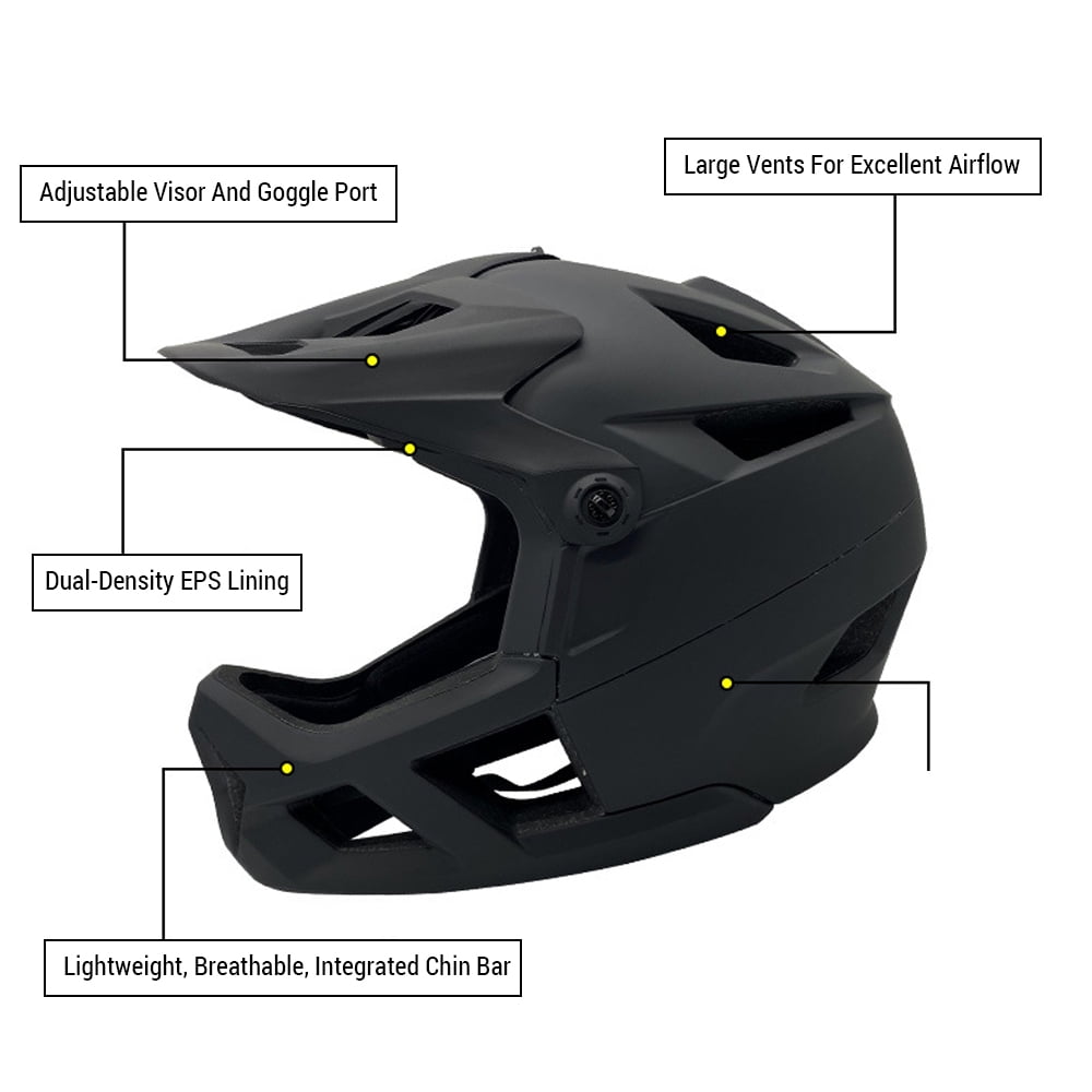 Full Face Mountain Bike Helmet for Men Women Road Bike Helmet Lightweight Adjustable Visor and Goggle Port 55-59CM Impact-Resistant Bicycle Helmet