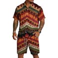 thumbnail image 2 of Men's 2 Piece Summer Outfit Casual Short Sleeve Button Down Shirt and Drawstring Shorts Set Texture Print Vacation Tracksuit, 2 of 6