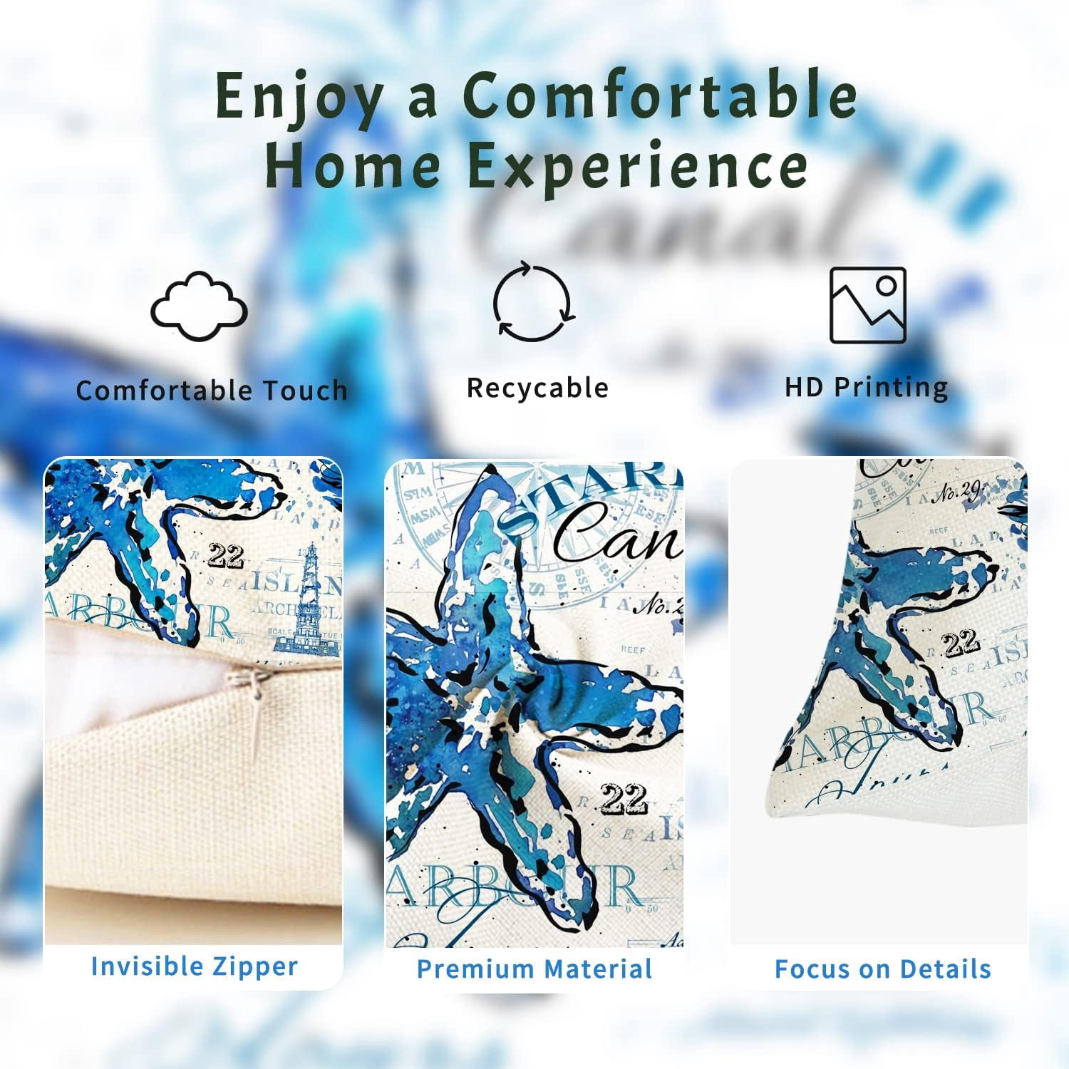 Ocean Theme Pillow Covers 16x16 Set of 4, Navy Blue Sea Animals Throw Pillow Covers Crab Seahorse Octopus Starfish Pillowcase Coastal Accent Summer Decorative for Home Outdoor