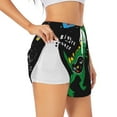 thumbnail image 3 of Lsque Space Dino Cartoon Black Printed Women's Running Shorts with Liner Pockets,Elastic Quick Dry Workout Athletic Gym Yoga Shorts,Womens High Waist Shorts-Large, 3 of 9