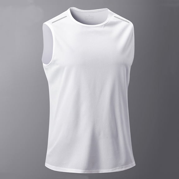 FRSASU Athletic Tank Tops for Men Basketball Crewneck Sleeveless Tank Top Basic Workout Stretchy Quick Dry Beach Tees White
