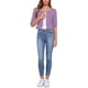 thumbnail image 2 of CHAQUETA DE JEAN CORTA SIN CUELLO PARA MUJERES CON MANGAS 3/4 EN MAGENTA TALLA M, 2 of 6