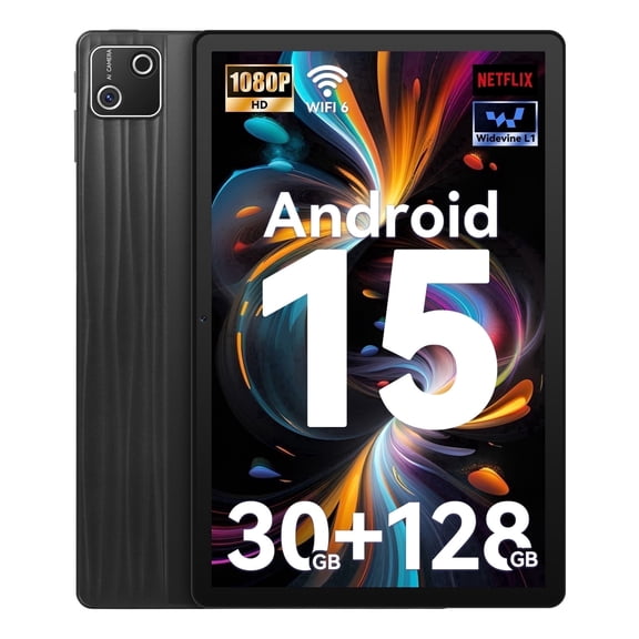 AEEZO Android 15 10 Inch Tablet, 30GB 128GB 1TB TF Expandable, Octa Core, Widevine L1, Wi-Fi 6G BT 5.3, 6200mAh Battery, 5 8MP Camera, Support Computer Mode - Black