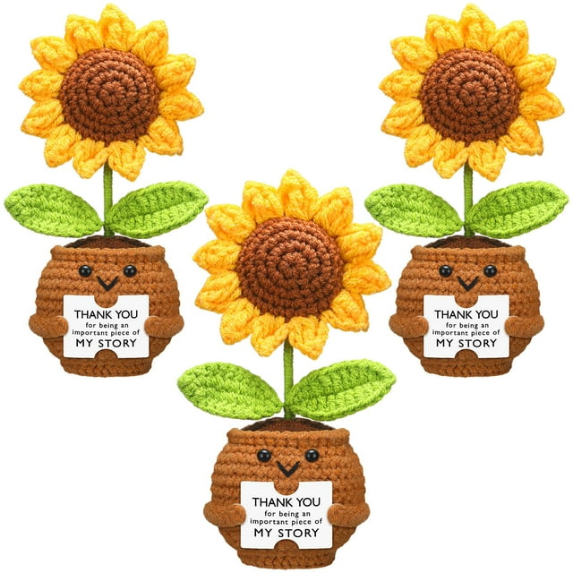 Muñecos Wavwave Teacher Appreciation, 3 unidades, girasoles de ganchillo, 15 cm