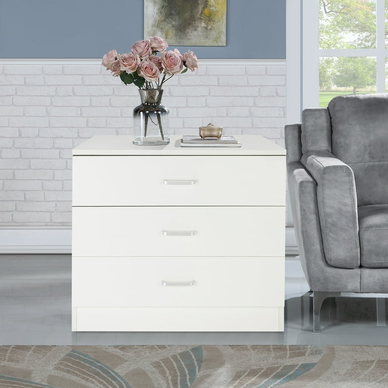 LiebeRen 3 Drawer Modern Design Storage Cabinet Dresser with Handles White