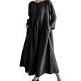 thumbnail image 2 of WTOBBY Fashionable Solid-Color Round-Neck Long-Sleeve Loose Swing Pocket Dress for Ladies Flowy A-Line Silhouette with Functional Pockets Casual Chic for Everyday Outings and Errands,Black M, 2 of 6