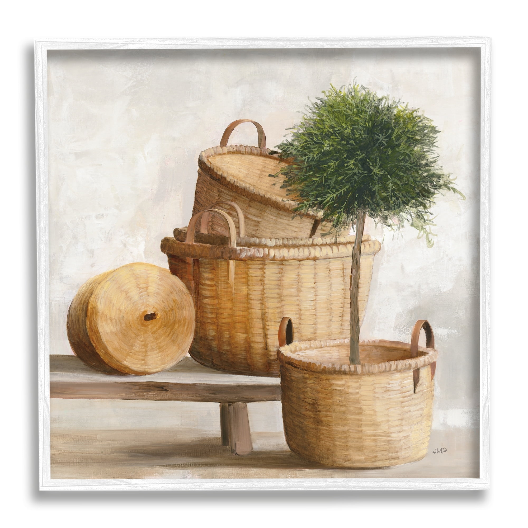 Stupell Industries Traditional Whicker Baskets Stacked Still Life Painting White Framed Art Print Wall Art, 12x12, by Julia Purinton