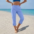 thumbnail image 2 of JOANKDMI Linen Capri Pants for Women No Drawstring Elastic Waisted Straight Leg Comfortable Side Slit Bottoms Summer Casual Vacation Beach Trousers with Pockets, 2 of 8