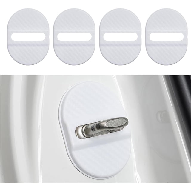 Car Door Lock Covers 4-Pack - White Carbon Fiber Latches Protector, Universal Silent Shock Absorbers for Most Vehicles