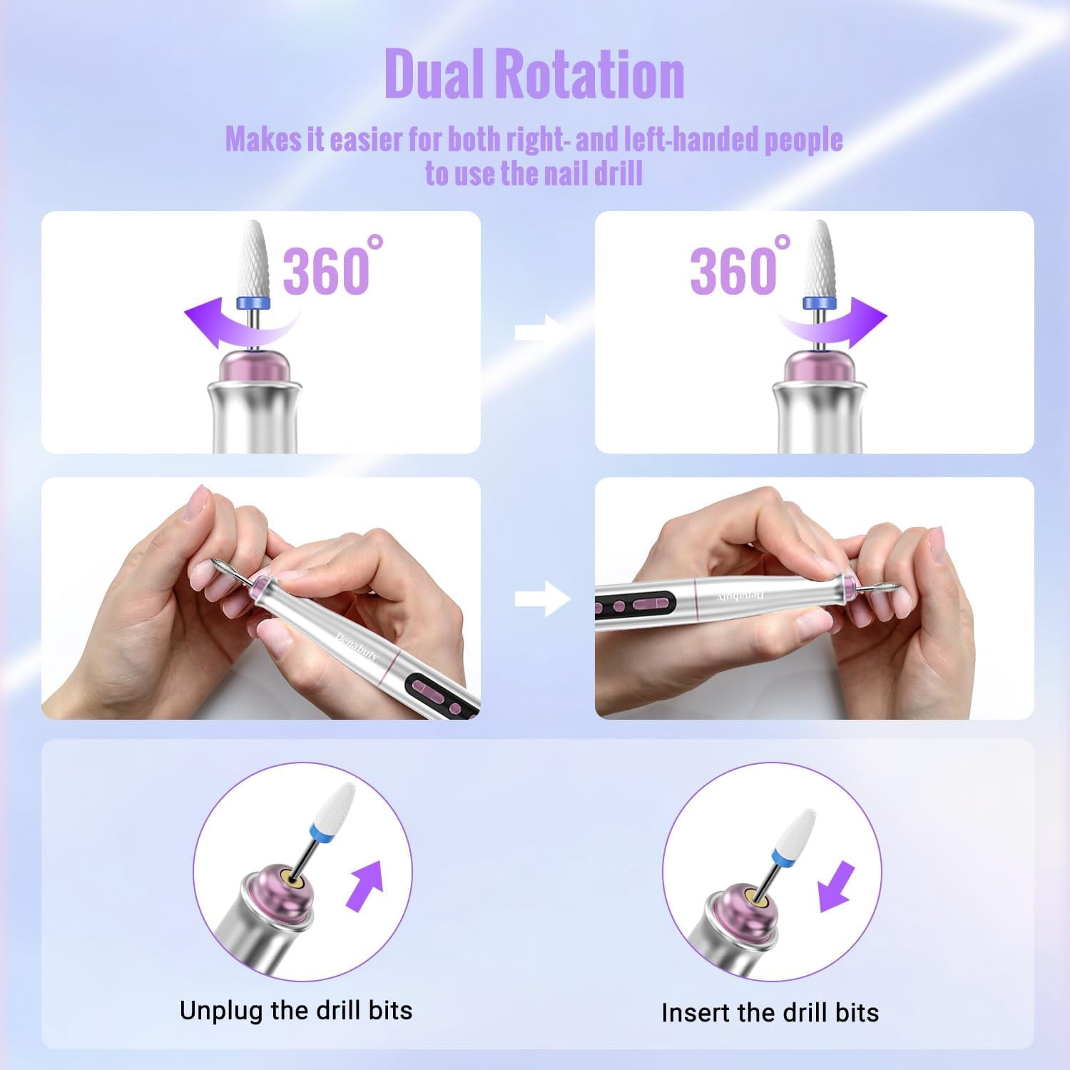 Aorsher Cordless Electric Nail Drill Machine, 13 in 1 Nail File Kit 35000RPM Professional Portable Rechargeable E File for Acrylic Polish Gel Removal Manicure Pedicure Set with 5 Speeds