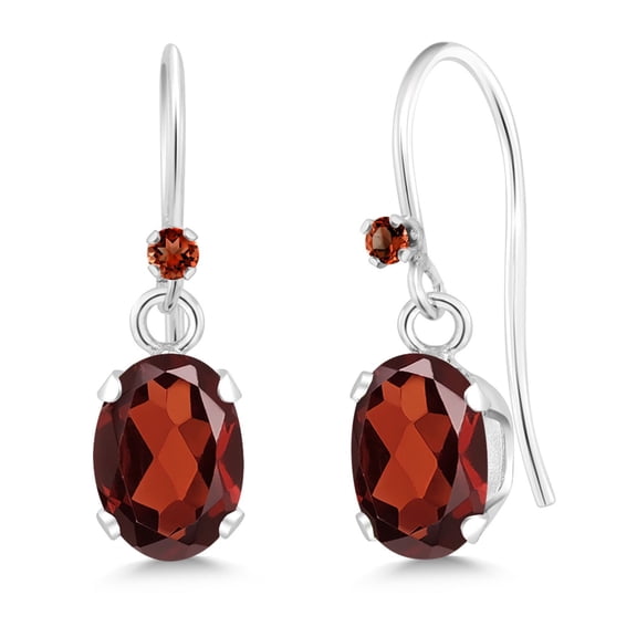 Gem Stone King 925 Sterling Silver Red Garnet French Wire Dangle Hook Earrings for Women (1.83 Cttw, Gemstone January Birthstone, Oval 7X5MM)