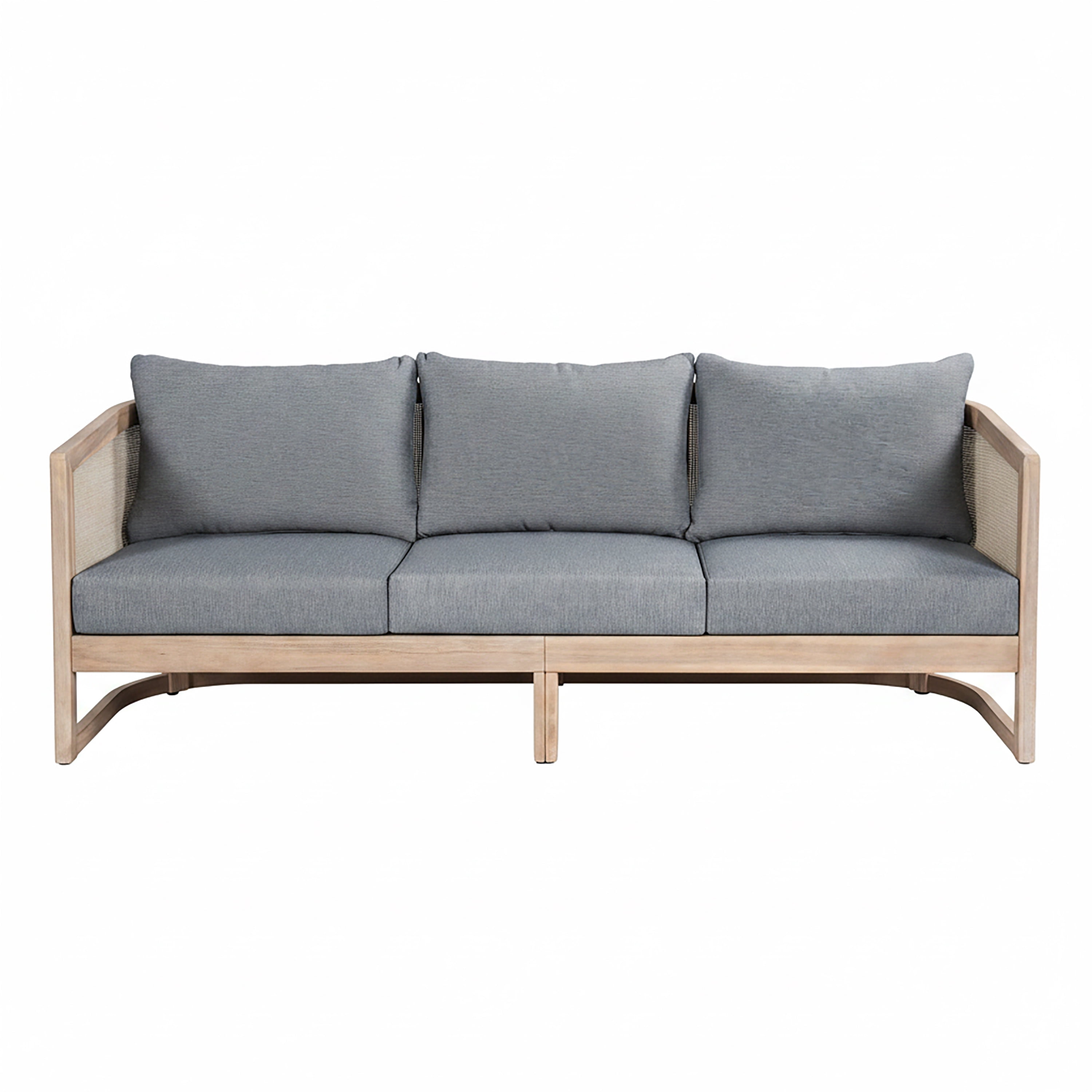 Euroco 3 Seater Outdoor Sofa Couch,Acacia Wood Patio Sofa Furniture with Cushions and Deep Seat for Garden Backyard Porch,Grey