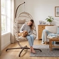 thumbnail image 3 of RADIATA Outdoor Egg Swing Chair with Stand, 350lbs Heavy-Duty Wicker, Comfy Thick Cushion, for Balcony, Patio, Bedroom, Indoor Use, Beige, 3 of 9