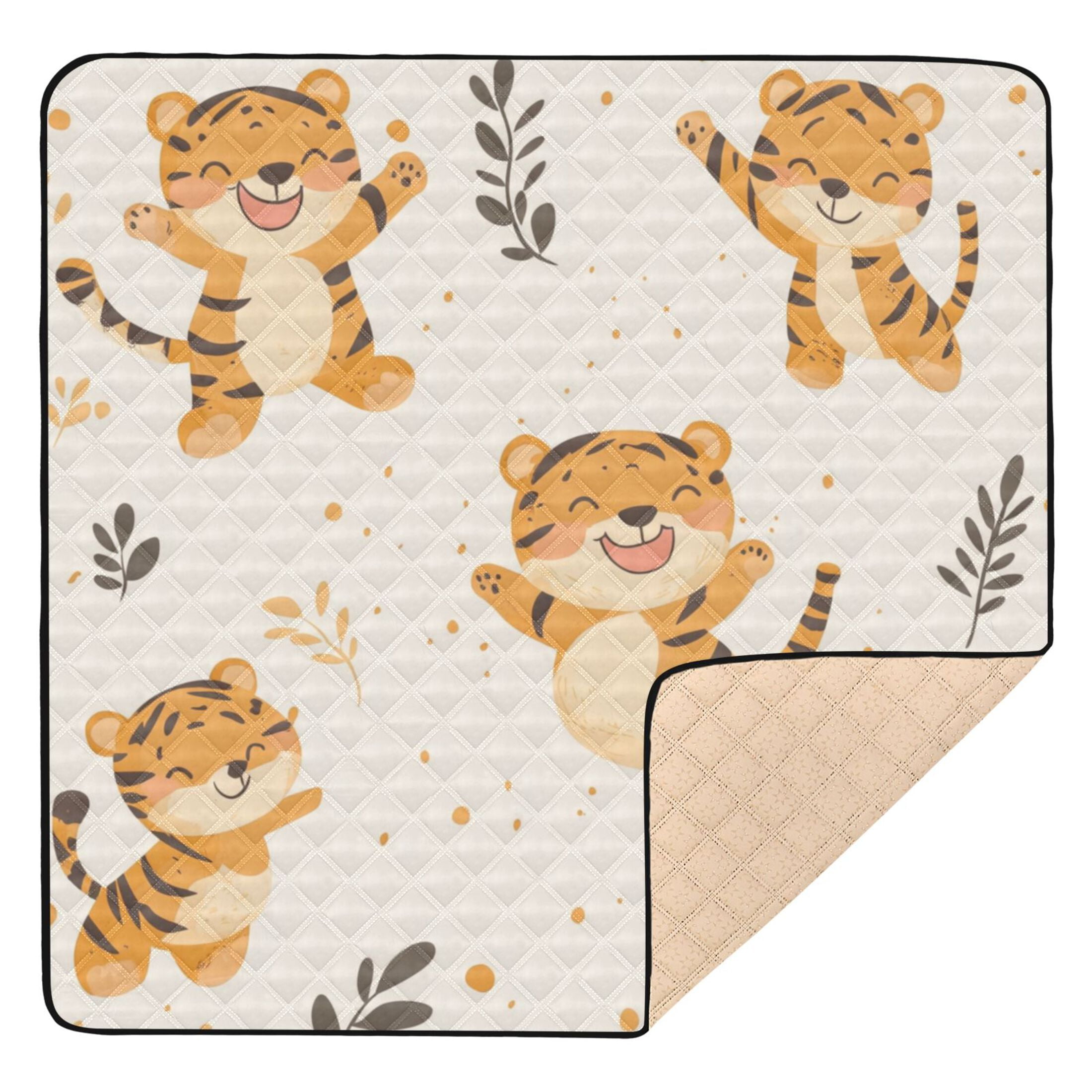 WOBOGO Cute Smile Jumping Tiger Baby Playmats Extra Large Waterproof Rollable Activity Pads for Toddlers 50×50inch